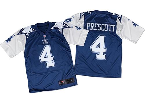 Nike Cowboys #4 Dak Prescott Navy Blue/White Throwback Men's Stitched NFL Elite Jersey - Click Image to Close